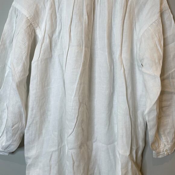J.Crew Gathered Popover Dress Mini Linen Long Sleeve Beach Holiday CJ500 White M - Picture 11 of 16
